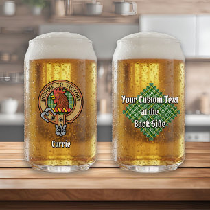 Clan Currie Rooster Crest over Tartan Can Glass