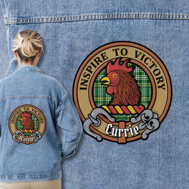 Clan Currie Rooster Crest over Tartan Denim Jacket (Creator Uploaded)