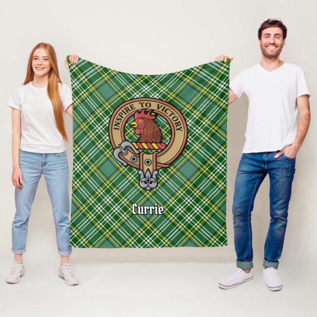 Clan Currie Rooster Crest over Tartan Fleece Blanket (In Situ)