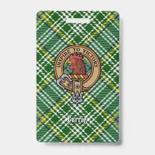 Clan Currie Rooster Crest over Tartan ID Badge
