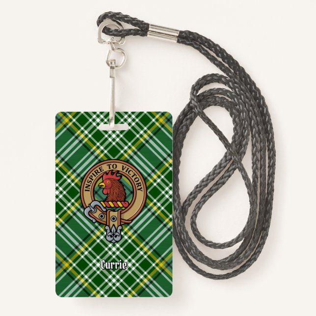 Clan Currie Rooster Crest over Tartan ID Badge (Front with Lanyard)
