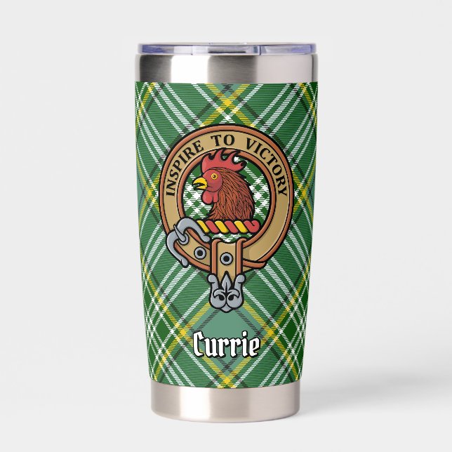 Clan Currie Rooster Crest over Tartan Insulated Tumbler (Front)