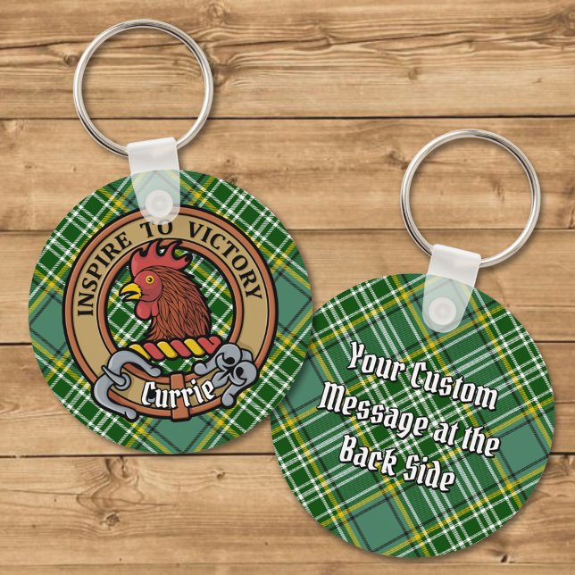 Clan Currie Rooster Crest over Tartan Key Ring (Creator Uploaded)