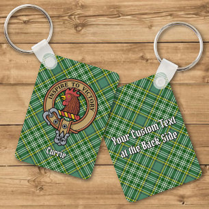 Clan Currie Rooster Crest over Tartan Key Ring