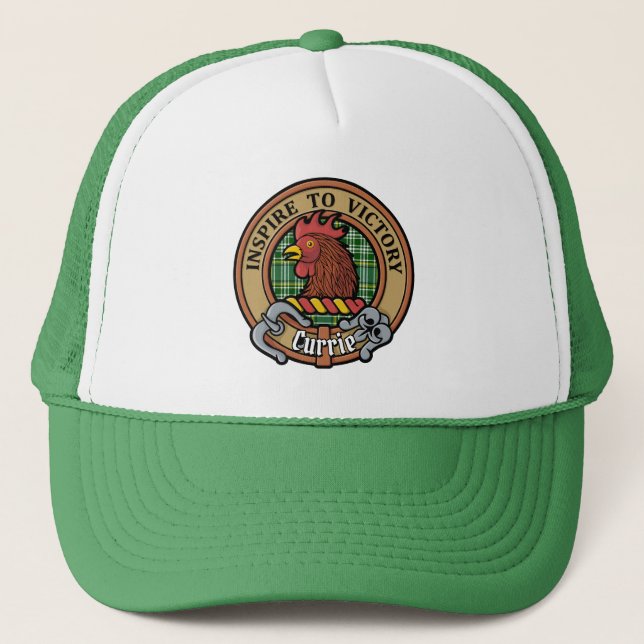 Clan Currie Rooster Crest over Tartan Trucker Hat (Front)