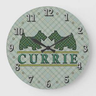 Clan Currie Tartan Scottie Dogs Large Clock