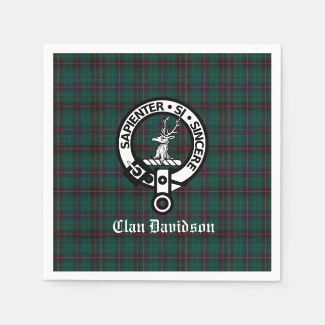 Clan Davidson Crest Badge and Tartan  Napkin (Front)