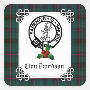 Clan Davidson Crest Badge & Tartan Holiday  Square Sticker