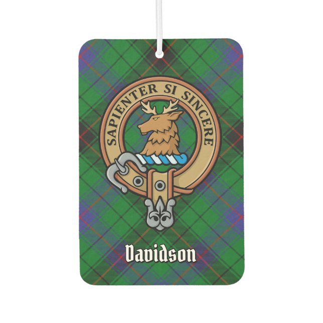 Clan Davidson Crest over Tartan Car Air Freshener (Front)