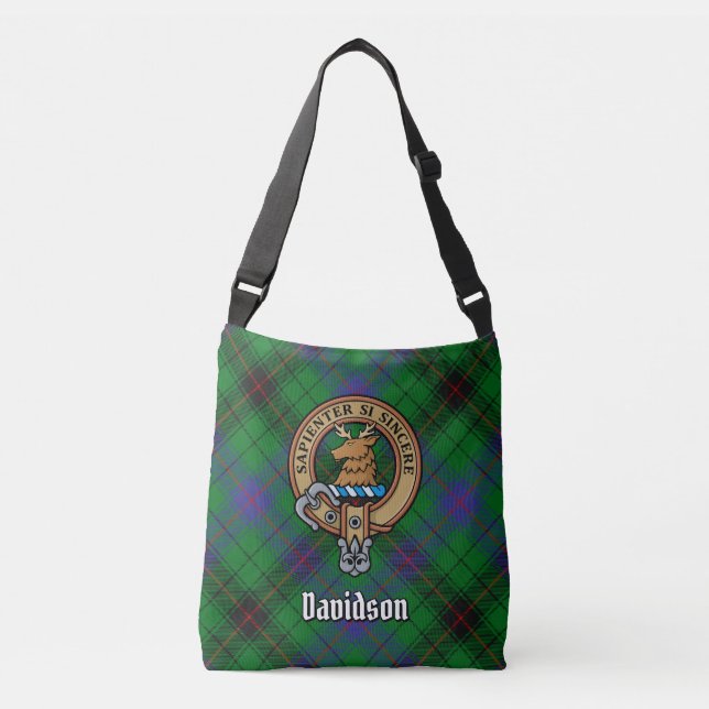 Clan Davidson Crest over Tartan Crossbody Bag (Front)
