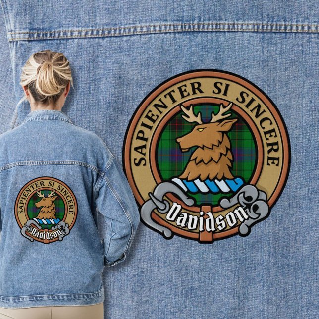 Clan Davidson Crest over Tartan Denim Jacket (Creator Uploaded)
