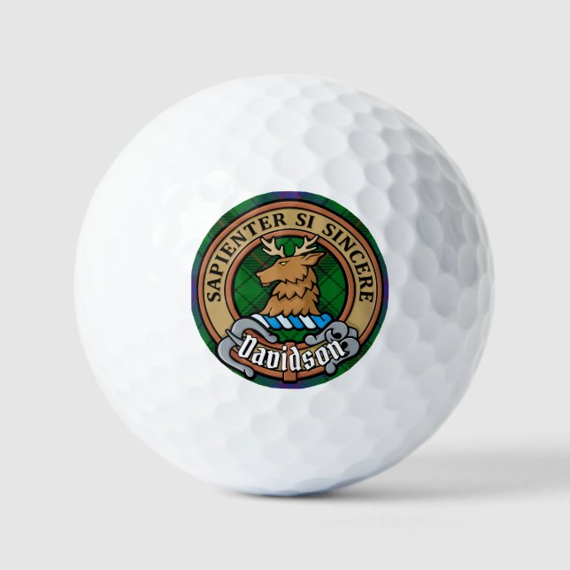 Clan Davidson Crest over Tartan Golf Balls (Front)