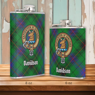 Clan Davidson Crest over Tartan Hip Flask