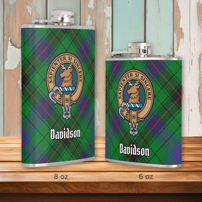 Clan Davidson Crest over Tartan Hip Flask (Creator Uploaded)