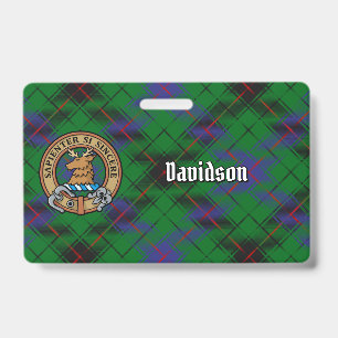 Clan Davidson Crest over Tartan ID Badge