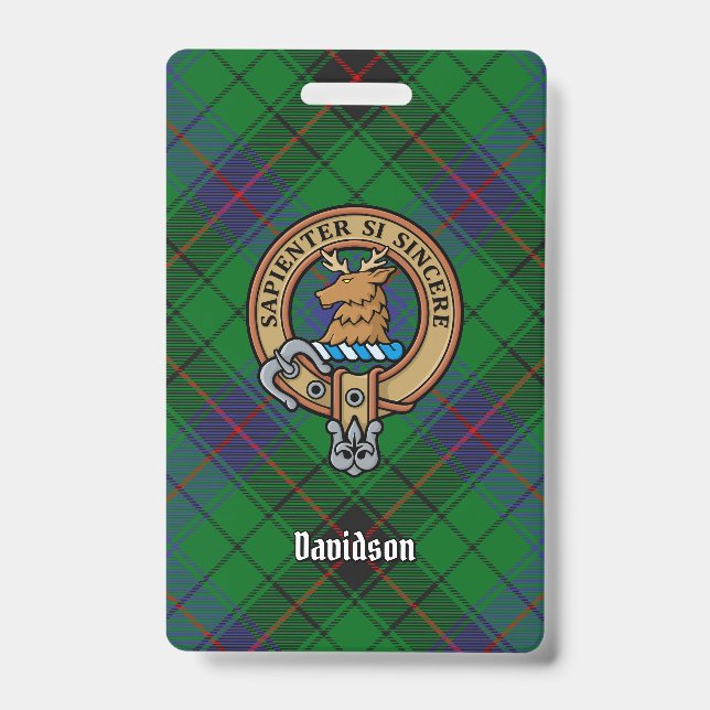 Clan Davidson Crest over Tartan ID Badge (Front)