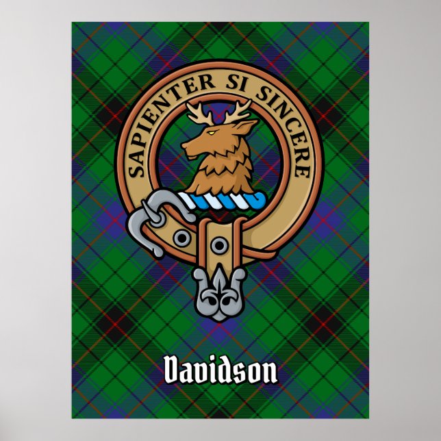 Clan Davidson Crest over Tartan Poster (Front)