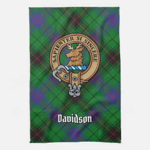 Clan Davidson Crest over Tartan Tea Towel