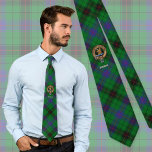 Clan Davidson Crest over Tartan Tie<br><div class="desc">Clan Davidson crest badge surrounded by a strap and buckle over tartan background. Custom text.</div>