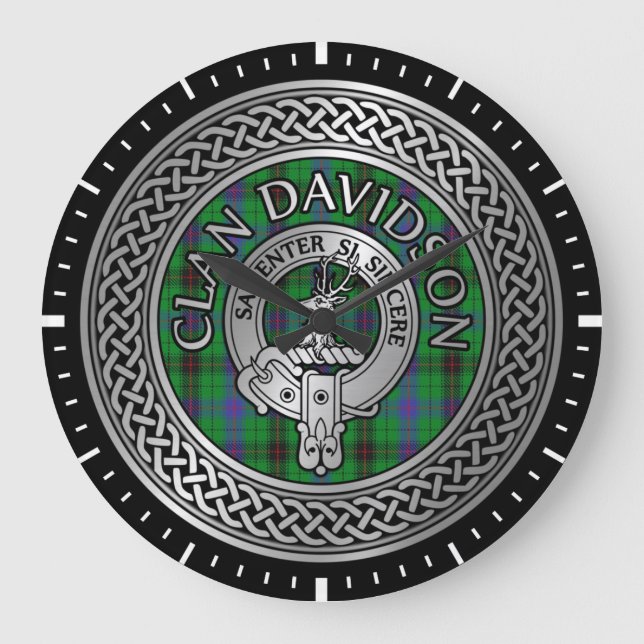 Clan Davidson Crest & Tartan Knot Large Clock (Front)