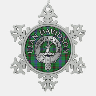 Clan Davidson Crest & Tartan Snowflake Pewter Christmas Ornament