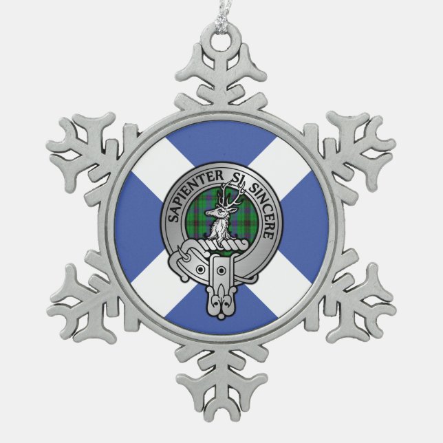 Clan Davidson Crest & Tartan Snowflake Pewter Christmas Ornament (Front)