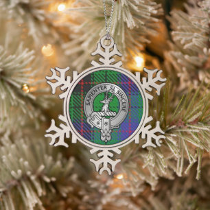 Clan Davidson Crest & Tartan Snowflake Pewter Christmas Ornament