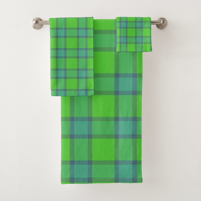 Clan Davidson Plaid Tartan Blue & Green Bath Towel Set (Insitu)