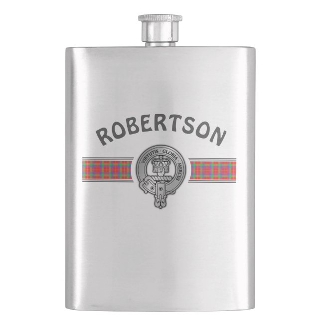 Clan Donnachaidh | Robertson (Edit) Crest & Tartan Hip Flask (Front)