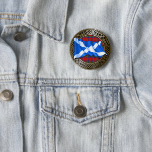 Clan Donnachaidh Robertson Tartan Knot & Flag 6 Cm Round Badge
