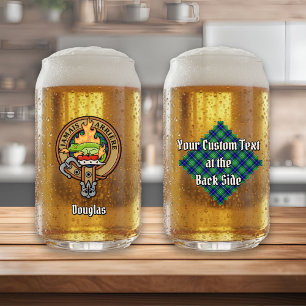 Clan Douglas Crest over Tartan Can Glass