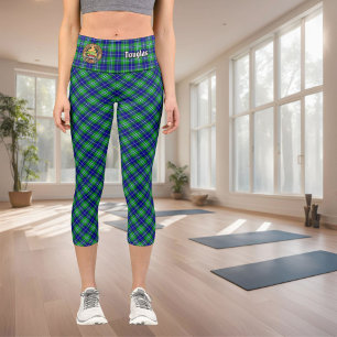 Clan Douglas Crest over Tartan Capri Leggings
