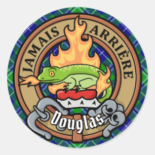 Clan Douglas Crest over Tartan Classic Round Sticker
