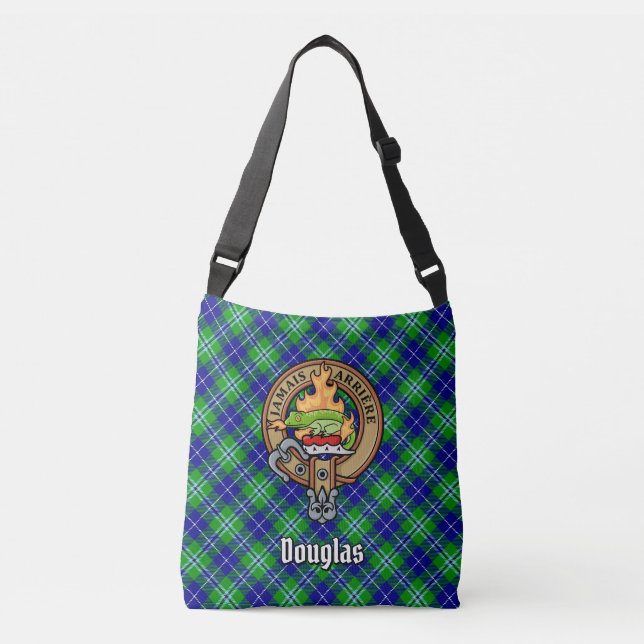 Clan Douglas Crest over Tartan Crossbody Bag (Front)