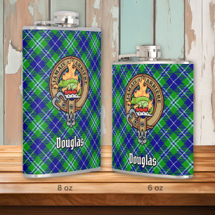 Clan Douglas Crest over Tartan Hip Flask