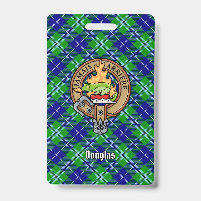 Clan Douglas Crest over Tartan ID Badge (Front)