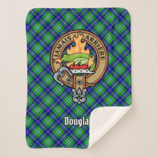 Clan Douglas Crest over Tartan Sherpa Blanket
