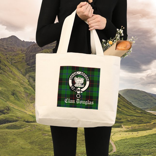 Clan Douglas Tartan Crest Large Tote Bag (Clan Douglas tote avail in multiple sizes)