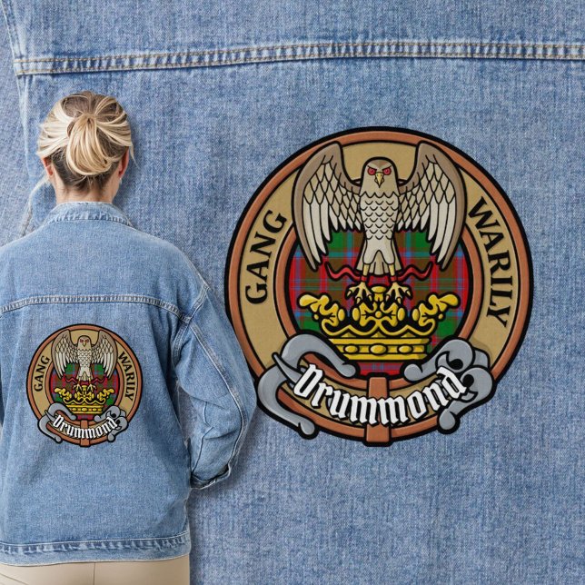 Clan Drummond Crest over Tartan Denim Jacket (Creator Uploaded)