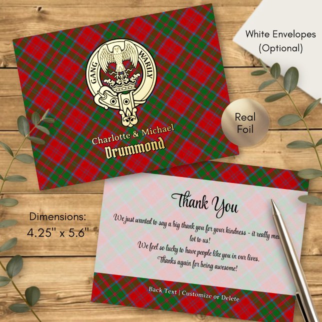Clan Drummond Crest over Tartan Foil Invitation Postcard (Creator Uploaded)