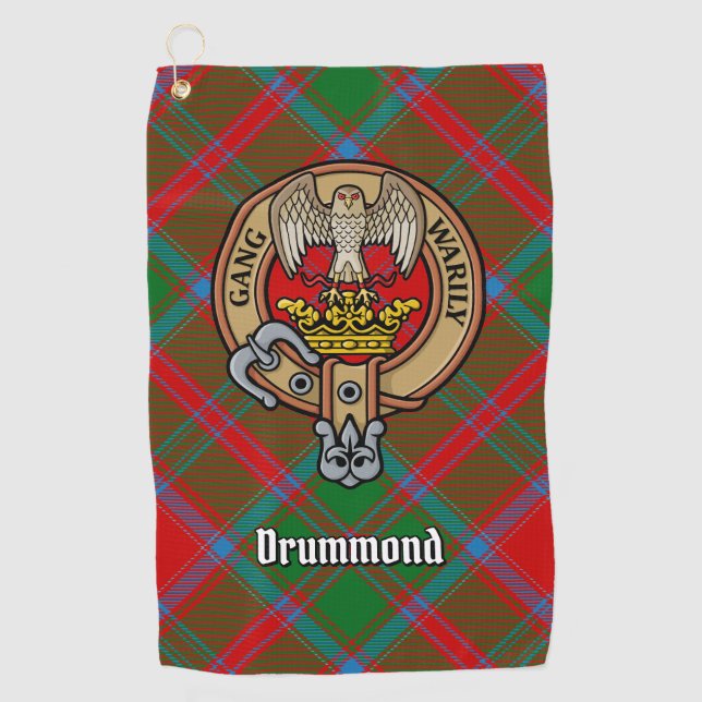 Clan Drummond Crest over Tartan Golf Towel (Front)