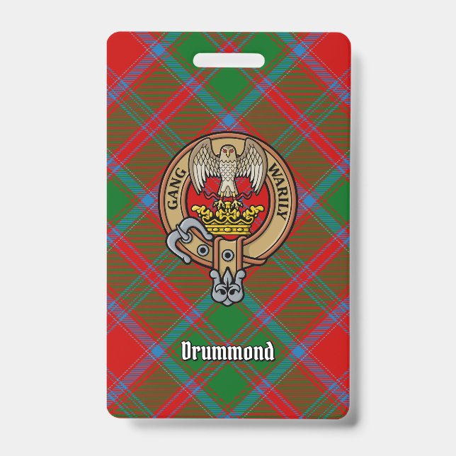 Clan Drummond Crest over Tartan ID Badge (Front)