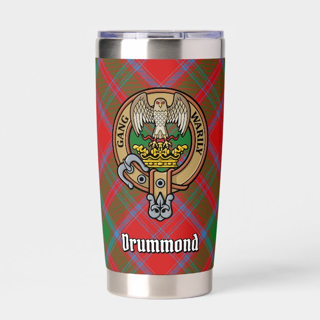 Clan Drummond Crest over Tartan Insulated Tumbler (Front)