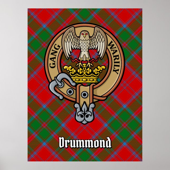 Clan Drummond Crest over Tartan Poster (Front)