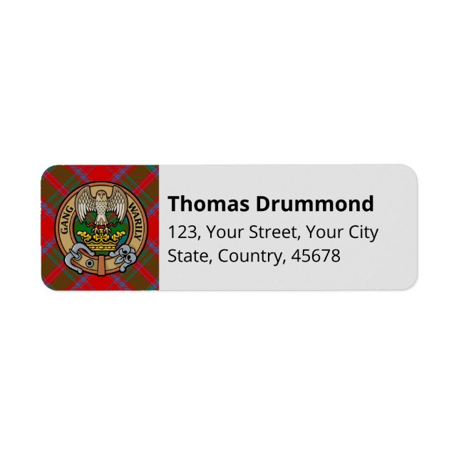 Clan Drummond Crest over Tartan Return Address Label (Front)