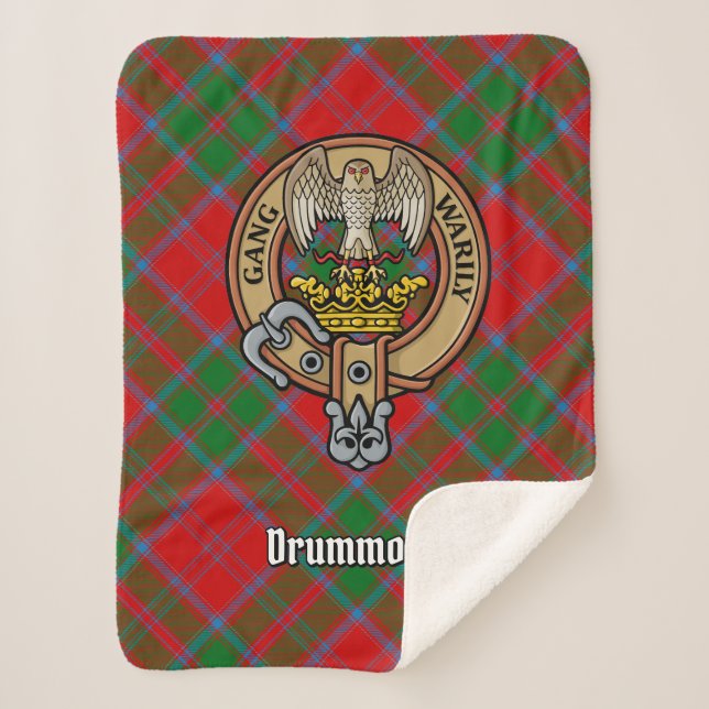 Clan Drummond Crest over Tartan Sherpa Blanket (Front)