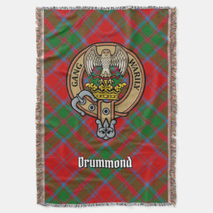 Clan Drummond Crest over Tartan Throw Blanket
