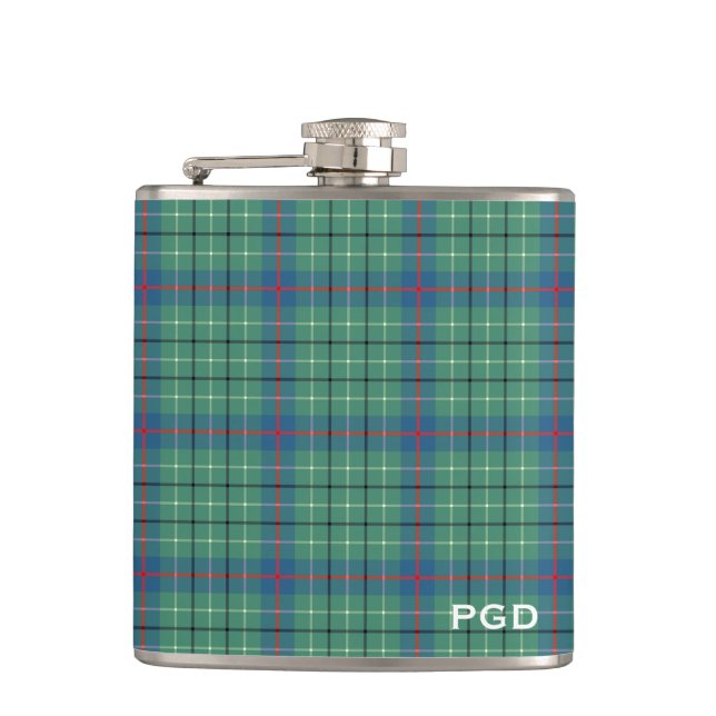 Clan Duncan Ancient Tartan Monogram Hip Flask (Front)