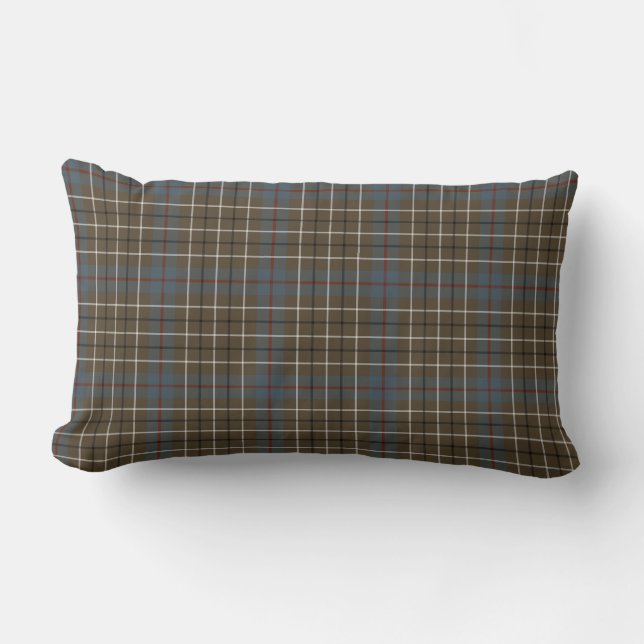 Clan Duncan Brown and Grey Scottish Tartan Lumbar Cushion (Front)