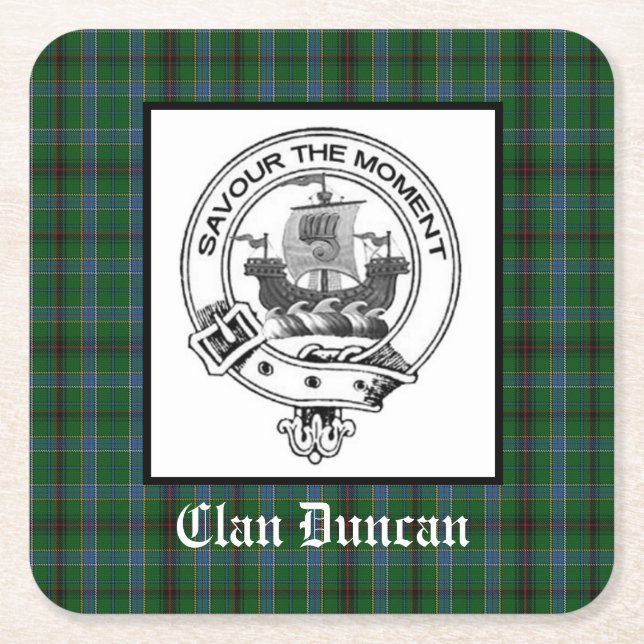 Clan Duncan Crest Badge & Tartan Square Paper Coaster (Front)